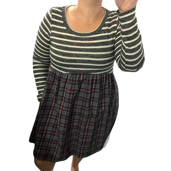 Andrée by Unit MEDIUM Striped Plaid Pocket Elbow Patch Pocketed Swing Dress - Picture 2 of 12